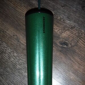 Starbucks Tumbler Green Glitter Cold Cup With Straw Venti‎ 24 oz